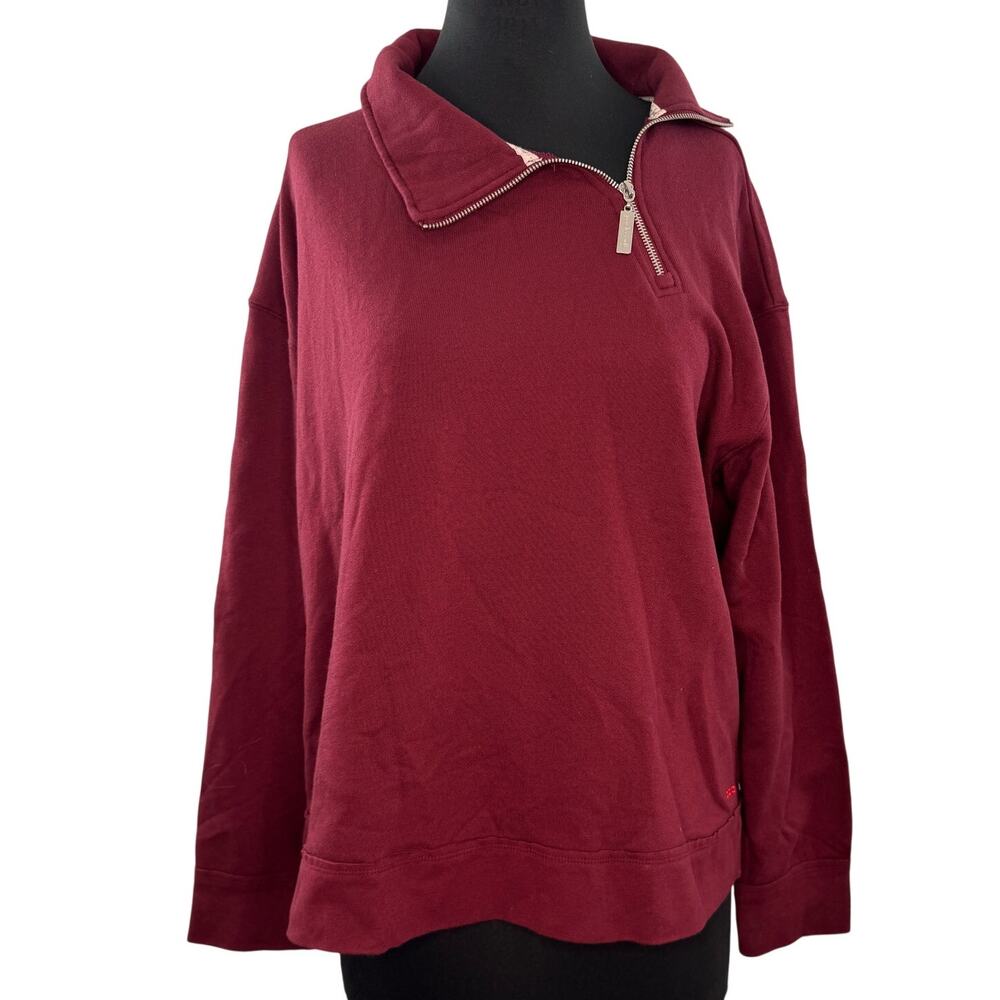 Peace Love World Bordo Shirt Drop Shoulder Zip-Neck Cowl Pullover Sz XL X-Large